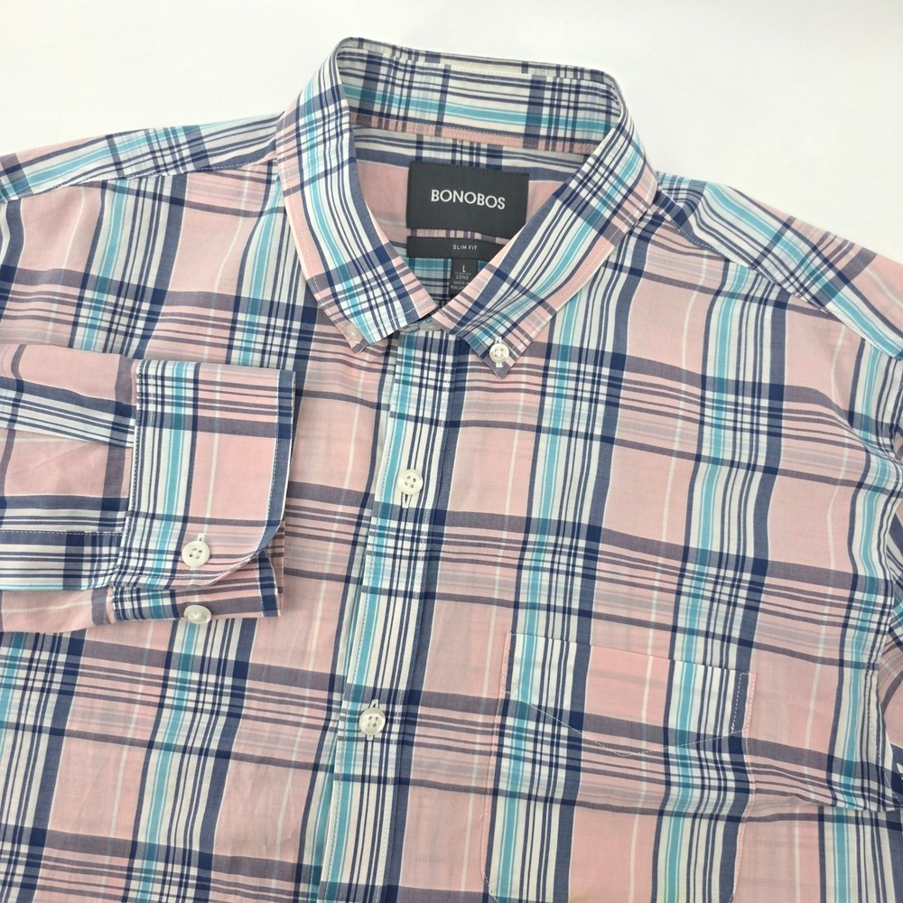 Bonobos Slim Fit Plaid Button Down Shirt Mens Large Long Cotton Preppy Casual